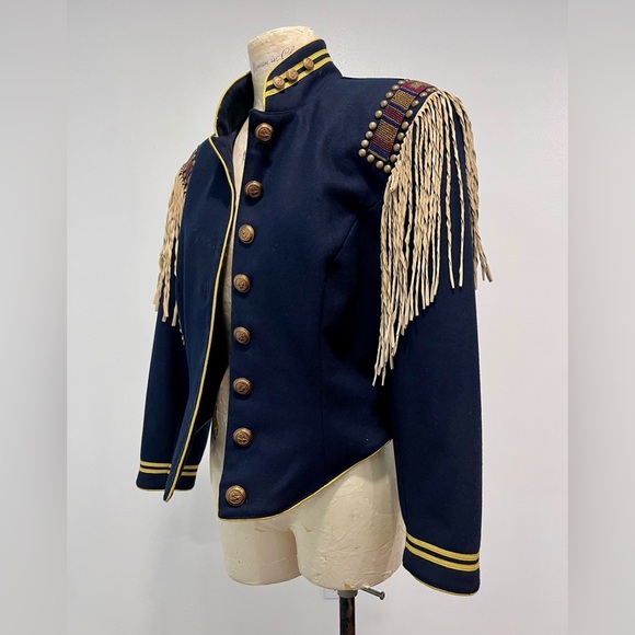 VTG 1990s Navy Blue Military Style Jacket with Fringe - Picture 3 of 7